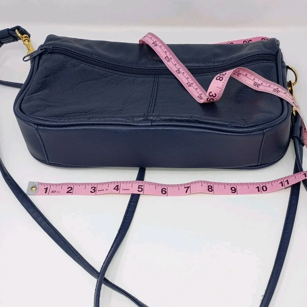 Vintage Cabin Creek Leather Shoulder Bag Purse Navy Blue Gold 90s Office Cottage